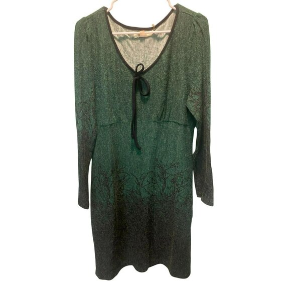 Aryeh Womens Plus XXL Green Long Sleeve Knit Dress With Black Tie Neckline & Fol - Picture 1 of 10